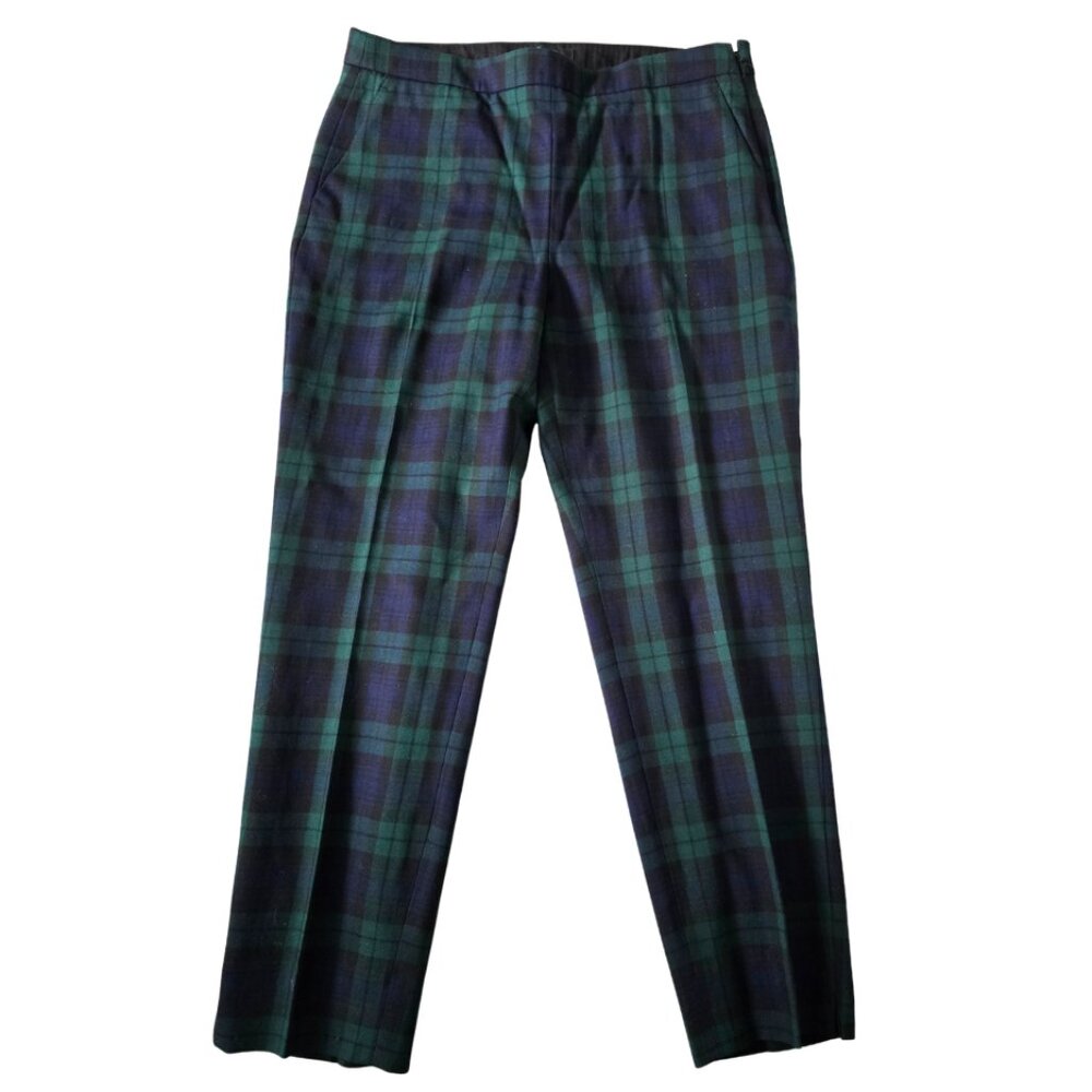 J.Crew Wool Tartan Plaid Pants Green Navy Tailored Trouser Preppy Size 6